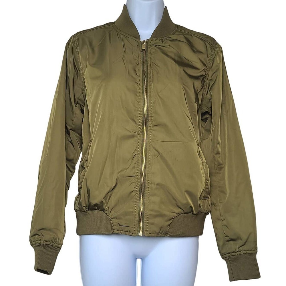 Old Navy Bomber Jacket Green Olive Army Zipper Pockets Lined Women's S